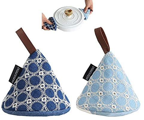 2 Pieces Baumwolle Stoff Topflappen, , Topflappen Ofenhandschuhe, Hitzebeständige Topflappen Set, zum Kochen und Backen in der Küche (Hellblau, Dunkelblau)