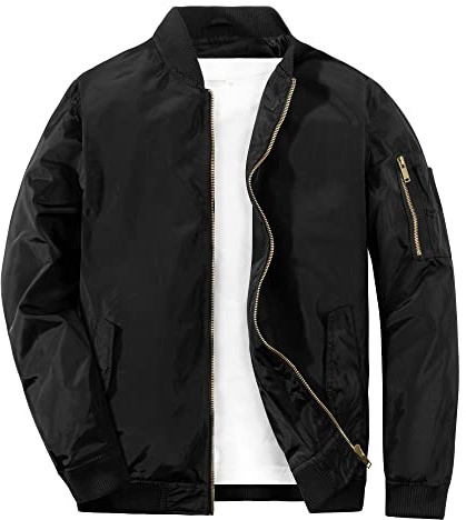 SUNDAY ROSE Mens Bomber Jacket Lightweight Casual Jackets Windbreaker Outwear Black Size 2XL