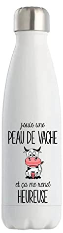 Planetee Bouteille isotherme peau de vache - Gourde conservation chaleur double paroi isolante et réutilisable - Idée cadeau originale et drôle