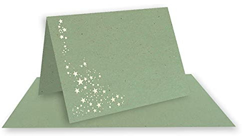 50x Faltkarten DIN A6 - Kraftpapier Eukalyptus mit goldenen Metallic Sternen - 10,5 x 14,8 cm - Einladungskarten zu Weihnachten - Marke: FarbenFroh by GUSTAV NEUSER