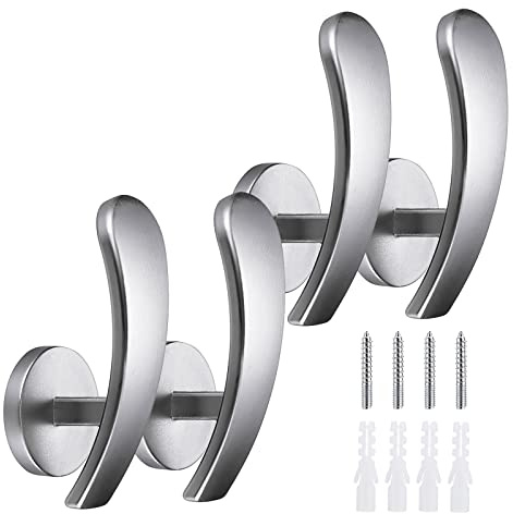 BSTKEY Set of 4 Aluminum Alloy Curtain Hook Holdbacks with Screws, Silver | Decorative Wall Mounted Window Curtain Tie Backs Drapery Holdbacks Curtain Tassel Hook Holder for Hanging