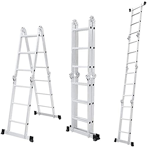 YRHome 6 in 1 Leiter Mehrzweckleiter Alu Gelenkleiter Klappleiter Steigleiter 550cm Multifunktionsleiter Aluleiter Kombileiter mit Plattformbis 150KG belastbar 4x5 Stufen Silber