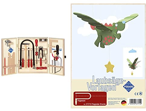 Öko-Laubsägeschrank - ohne Kunststoff für umweltbewusste Bastler, Laubsäge und Werkzeuge aus Stahl, insgesamt 24 Teile platzsparend im Holzschrank & 377/1S Papeterie & Sticker, DIN A4