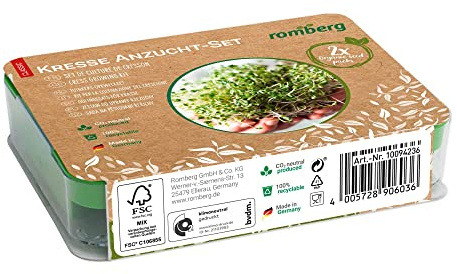 Romberg Kresse Anzuchtset | Micro Green | 2 Packungen Bio-Kresse-Saat | 15 x 11 x 5.5 cm
