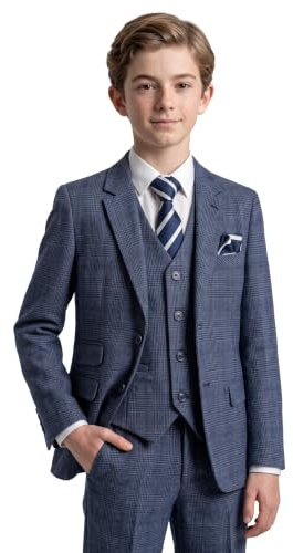 Mens Boys Retro Check Tweed Suits Tailored Fit Father and Son 3 Piece Set