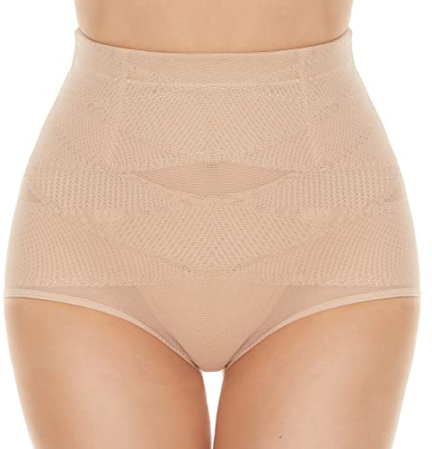 SIMIYA Women Tummy Control Knickers High Waisted Shapewear Slimming Underwear Comfort Body Shaper (M) Beige