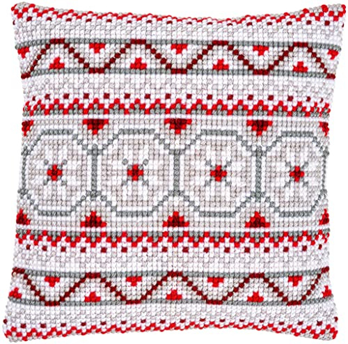 Vervaco Kreuzstich Stickpackungen Kissen Stickerei Set Anfänger Vorgedruckt Norwegisches Motiv DIY Set Kreativ Set Für Erwachseneca. 40 x 40 cm Bastelset Handwerker Haus Dekoration