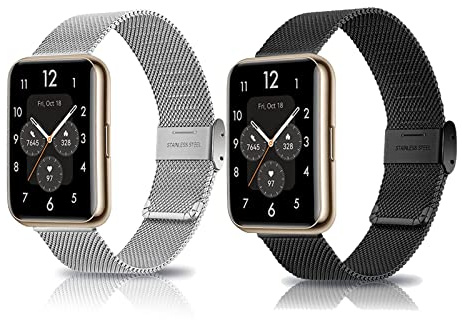 2 Stück Metall Armband Kompatibel mit Huawei Watch Fit 2 Armband Edelstahl Mesh Ersatzband Für Herren Damen Für Huawei Watch Fit 2
