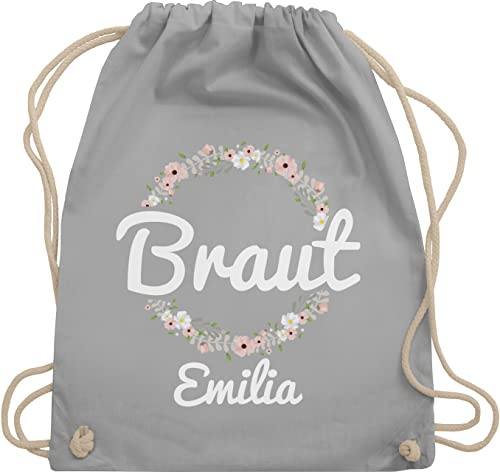 Shirtracer Turnbeutel Rucksack personalisiert - JGA Junggesellenabschied - Braut mit Blumenkranz weiss - Unisize - Hellgrau - the bride tasche junggesellinnenabschied beutel jungesellenabschied für