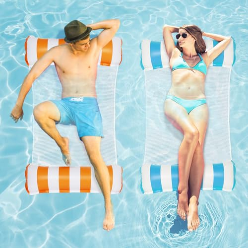 Delycazy Hamac Gonflable Bouee Matelas Piscine, 2 PCS 4 en 1 Matelas Gonflable Piscine avec Maille Adultes Fauteuil pour Piscine, Plage