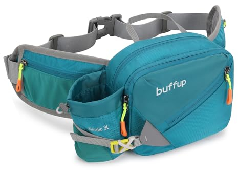 buffup® Bauchtasche mit flaschenhalter,hüfttasche Sport für Outdoor hundetraining Radfahren wandern Laufen,gürteltasche Damen Herren groß (Juwel blau)