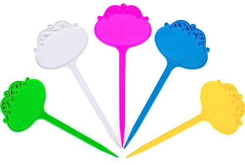 30 Stück Groß Pflanzenschilder Schöne Blütenform Kunststoff Pflanzenstecker Zum Beschriften Wetterfest Gartenschilder Stecketiketten Kräuterschilder Wiederverwendbar Für Draussen Gärten-Bunt 5 Farben