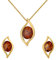 AMBEDORA Damenschmuck-Set Bernsteinflammen, Sterling Silber Vergoldet, Cognacfarbener Baltischer Bernstein, Vergoldet Anhänger auf Kette und Ohrringe