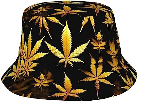 Outdoo Fischerhut mit Flugzeug bei Sonnenuntergang, Unisex, trendig, leicht, Sommerhut, Reisen, Strand, Sonnenhut, Outdoor-Fischerhut, Golden Cannabis, Einheitsgr��e