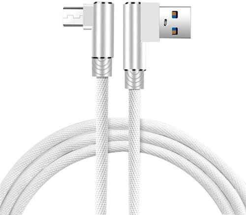 YSJJZRL Micro USB Cable USB to Micro USB Charger Cable 90° Right Angle Nylon Braided Micro USB Charging Cable (2M,White)