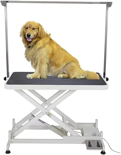 RNQZ Table de toilettage électrique pour animaux compagnie, hauteur réglable de 8 à 35 po, table coupe chien X-Lift, capacité de 400 lb Table de séchage pour animaux avec bras réglable et nœud coulant