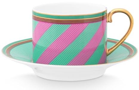Pip Studio Chique Stripes Tasse mit Untertasse pink-Green 220ml