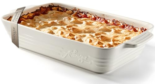 Casserole Dishes for Oven,9x13 Ceramic Baking Dish,4.2 Quarts Large Lasagna Pan with Handles Deep and Large Capacity,Durable Bakeware for Lasagna, Home Decor, Wedding Gift, White