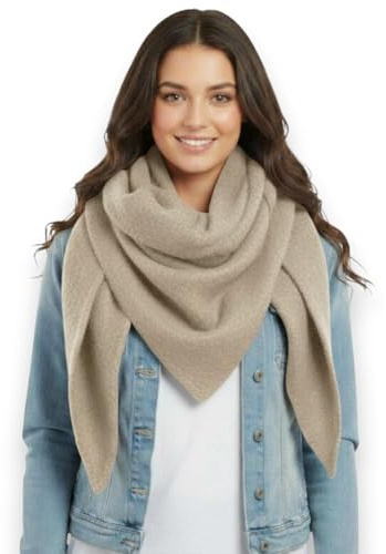Ziona Damenschal leicht Winter Herbst Dreiecksschal weich XXL Winterschal (Beige)