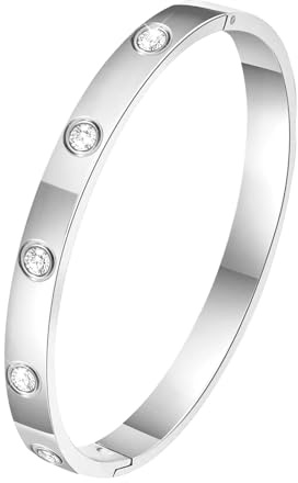 RIXERKOC Bracelet en Zircone Cubique plaqué Or 18k Or Rose Argent Titane Acier Bijoux avec Cristal Cadeaux pour Fête des Mères Saint Valentin Mariage Couples