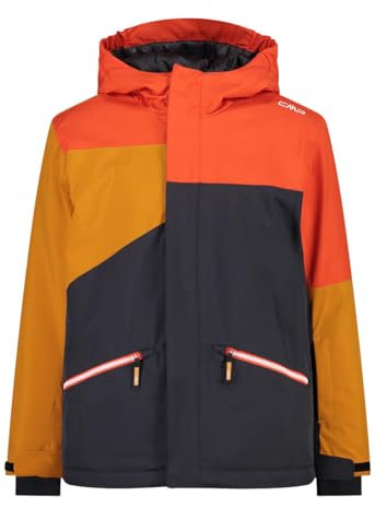 CMP Boys Jacket Fix Hood Twill Iii Colorblock-Grau-Orange - Wasserdichte atmungsaktive Jungen Skijacke, Größe 116 - Farb