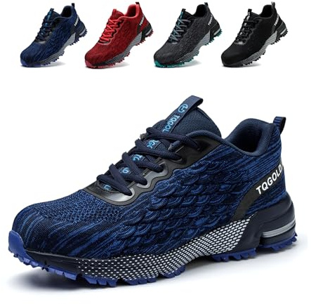tqgold Arbetsskor herr säkerhetsskor dam lätta stålhätta skor halkfria ventilerande skyddsskor sneakers sportiga industriella stålhättskor, 8391 blå, 43 EU