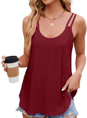 HANERDUN Camiseta Sin Mangas Mujer Camiseta Tirantes Suelta Blusa de Cuello Redondo Verano Top Sexy con Tirantes de Espagueti Cami Tank Top