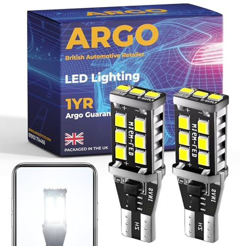 Argo W16W Led Bulb Xenon White 15 Smd Led Reverse Lights 12V Super Bright Halogen Upgrade Canbus Error Free T15 955 921 912 W16w Bulb Backup Car Van Reversing Bulb Lamp