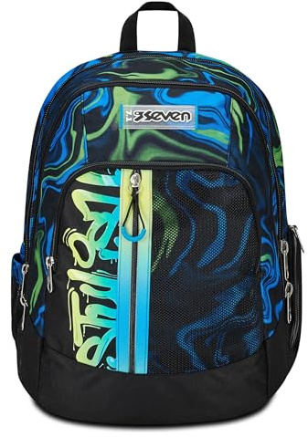 Seven Zaino Scuola Advanced, Nero Blu, Multi-Shade Boy, Zaino Doppio Scomparto Con Cassa Speaker Wireless Su Spallaccio, Tasca Porta PC o Tablet, Tasca Porta Borraccia e Organizer, Zaino Scuole Medie
