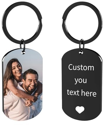 Customaster Personalisierter Schlüsselanhänger mit Foto & Gravur – Edelstahl Foto Schlüsselring mit Name Datum, Individuelles Geschenk für Paare Freundin Freund Valentinstag
