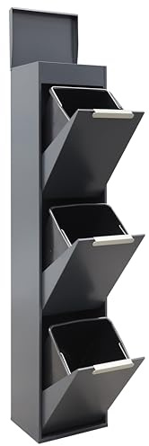 Arregui Ecoclas Plus CR324-E Cubo de Basura y Reciclaje de Acero de 3 Compartimentos con Bandeja Superior | 3x17L (51L) | Cubos de Basura de Cocina | Contenedores de Reciclaje para Casa | antracita