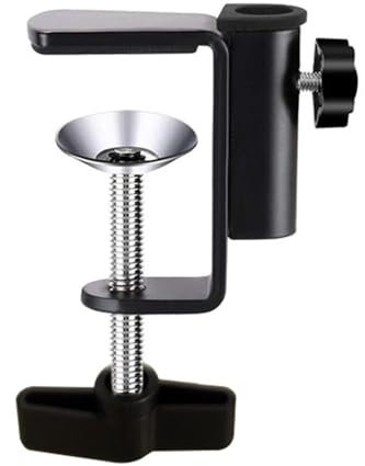 OriGlam Soporte de clip de aluminio con abrazadera en C para cámara/monitor, soporte de escritorio y mesa para micrófono/micrófono y tableta (negro)