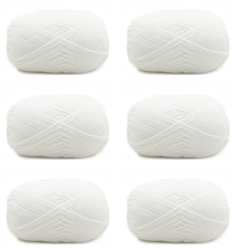 Häkelgarn Set - 6 Stück Weiß Wolle zum Häkeln und Stricken, 50g Handstrickgarn Baumwollgarn, Enthält Milchbaumwollgarn, für Kunsthandwerk