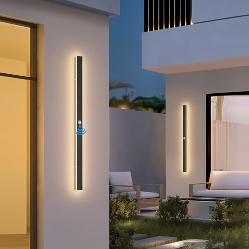 K-Bright Außenwandleuchten mit Bewegungsmelder, LED Wandleuchte Aussen Wasserdicht IP65 Villa Wandlampe Lange, Schwarz Modern Aussenlampe Warmweiß 3000K für Gärten Garage (100cm)