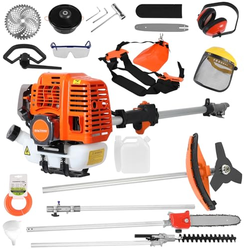 52CC Gas String Trimmer, 2-Stroke Brush Cutter Powerful Weed Wacker, Cordless Air-Cooling 2.2kw/8500rpm Weed Eater for Lawn Caring Orange
