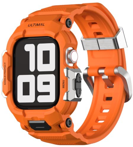 ULTIMAL Case with Band Compatible with Apple Watch Straps Series 6 5 4 SE SE2 SE3 44mm, Rugged Military Grade Protective Bumper Cover for iWatch Strap Men (44mm, Orange)