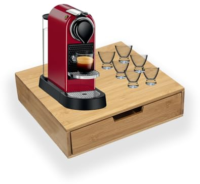 OWIJI Portacapsule Bambù 1 Cassetto Scomparti Organizzatore Capsule Cialde Tisane Tè Bustine Di Zucchero Bicchierini 30,5x34,5x8Cm