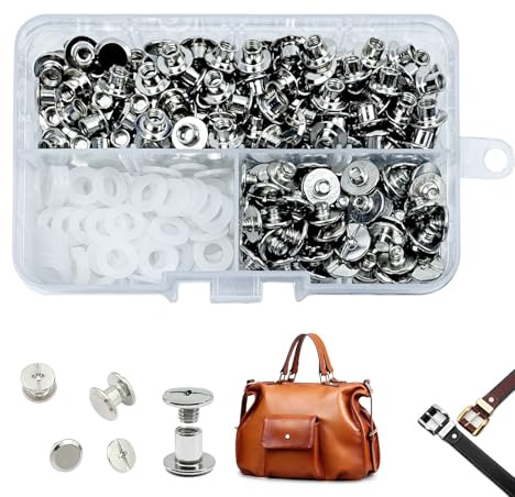 CANGCANG M5×4mm Rivetti a Vite, 100 set di viti Chicago, kit di viti Chicago Phillips,rivetto in metallo Chicago Button, per cintura in pelle fai da te Craft cintura decorazione rilegatura (Argento)