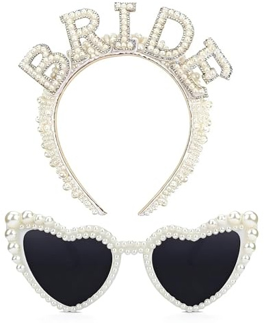 PVFZXS Bride Hochzeitszubehör-Set, Bride to Be, Bride Perlen Haarreif Bride Haarreif Herz Sonnenbrille Herzbrille, Junggesellenabschied Frauen, Bride to Be Accessoires Braut Bachelorette Party Deko