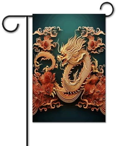 Drapeau de jardin, drapeau chinois imprimé dragon, drapeaux de jardin, drapeau de cour saisonnier pour terrasse, pelouse, décoration extérieure