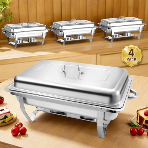 Jacgood Chafing Dishes for Buffet, 9L Roll Edge Designed Chafing Dish Buffet Set Food Warmers for Parties, Birthday, Holiday Parties, Church Events (4 Pack Full Size)