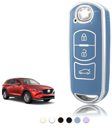TOOMUME Funda Llave Coche para Mazda 2 3 6 5 CX-5 CX-3 CX-7 CX-30 MX-5 | Silicona Suave, Antigolpes, Anticaídas, Antiarañazos, Carcasa Protectora Llave para Axela Atenza Miata Demio, 3 Botones