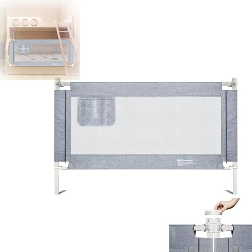 TWOLIIN Bettgitter 150cm, Kinderbettgitter zum Vertikalen Heben Rausfallschutz Bett für Kinder Baby, Elternbett, Bettschutzgitter Höhenverstellbar 73-93cm mit Aufbewahrungstasche Babybettgitter Grau