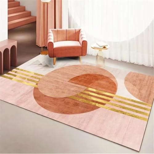 RUGMRZ Teppich Zuschneidbar 60x90CM Oudoor reinigen orange Rosa, leicht zu reinigender moderner Mädchenteppich mit geometrischem Muster