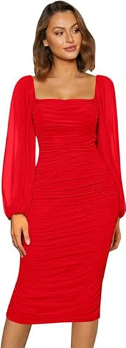 Haibang Vestito Donna Elegante Maniche Lunghe Abiti da Cerimonia con Scollo Quadrato Aderente Abito da Sera Lungo Sexy Vestito Tubino per Cocktail Party Feste Ballo Festa Autunno e Inverno