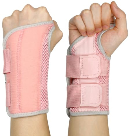 NuVigor Wrist Support Splint Brace, Right Left Hand Wrist Brace Carpal Tunnel for Men Women,Night Wrist Sleep Splints with Adjustable Straps for Arthritis,Pain Relief(Pink-Gray,S/M Right Hand)