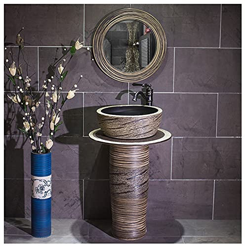GLJTUO Bathrooms Ceramic Luxurious Pedestal Basin Round Freestanding Sink Pedestal Lavatory Sink Standalone Art Ceramic wash Basin for Indoor and Outdoor