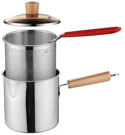 3.4L Deep Fat Fryer Pot with Oil Filter Basket,Stainless Steel Chip Pan,Mini Fryers French Fries Pot, Tempura Chips,Pasta Making Basket Heating Food Pot,Fish, Chicken Handle Fryer
