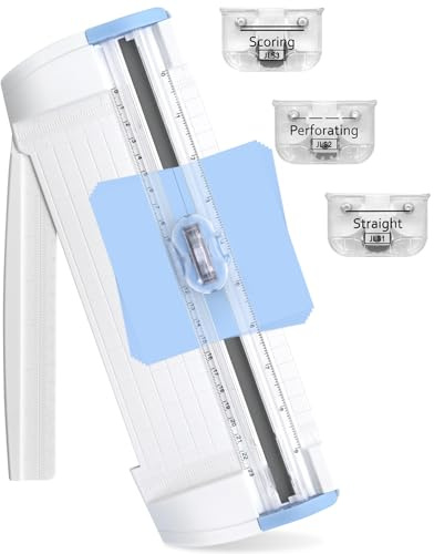 Meafeng® Papierschneider 3 in 1, Papier Schneidemaschine 9 Zoll A5 Papier Cutter mit Geradem Schnitt, Falte, Gepunktete Linie Klingen für Karten, Scrapbooking, Basteln, Beschriftung, Home Office(Blau)