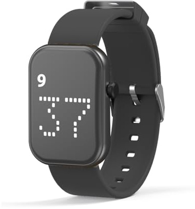 e-vibra Réveil vibrant rechargeable silencieux avec rappel de pilules et sangle de réveil – avec 8 messages personnalisés rappel (noir-grand)